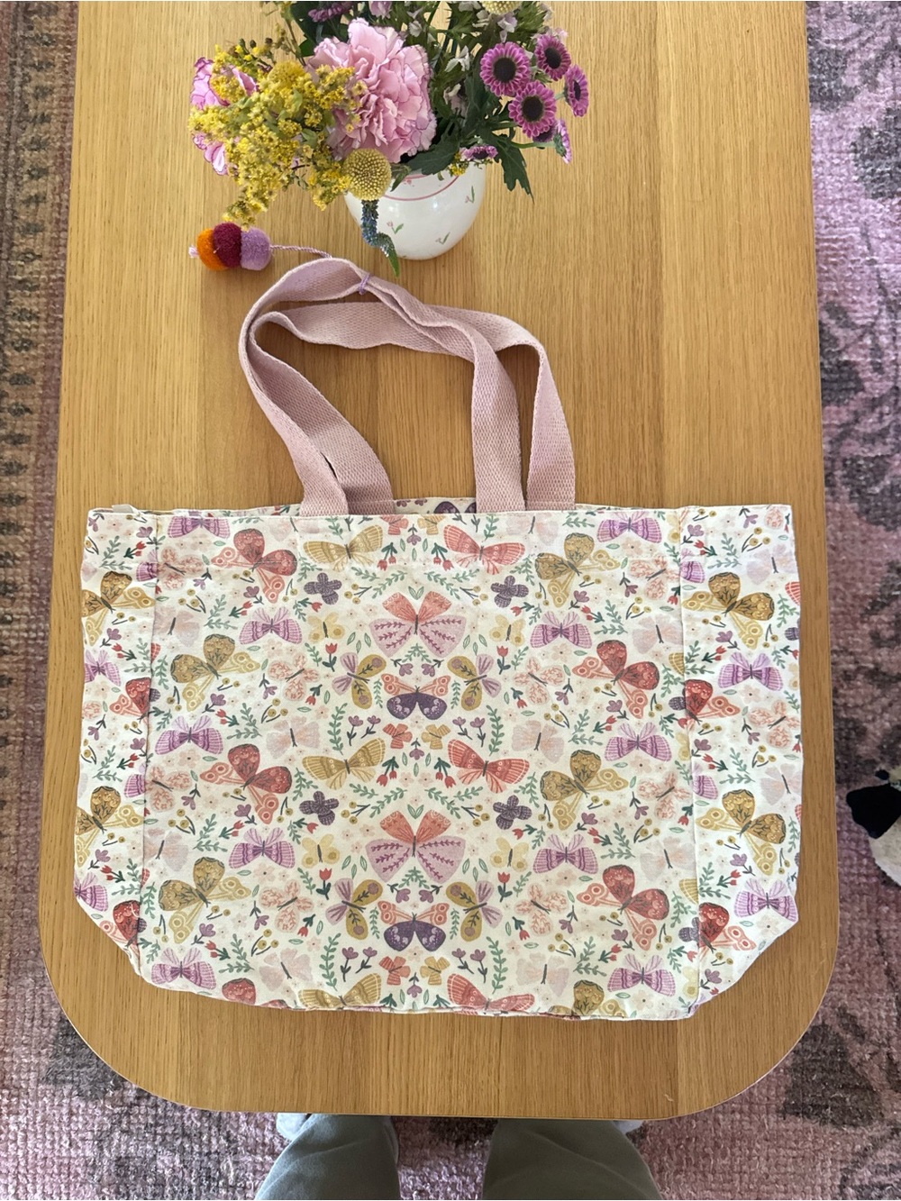 Floral Butterfly Canvas Tote Bag in Pink